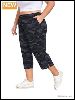 Plus Size Capri Yoga Pants with Pockets Loose Fit Sweatpants